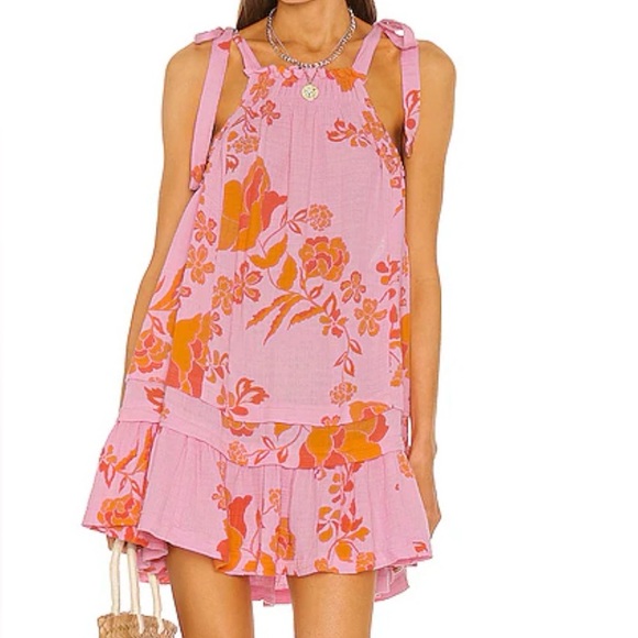Free People Tops - Free People Fleur Printed Tunic 🌸 Petal Combo LG Boho Floral Ruffle Hem